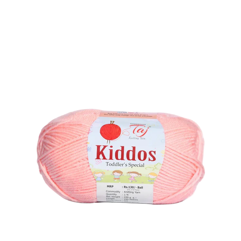 A ball of light pink yarn with a white paper label