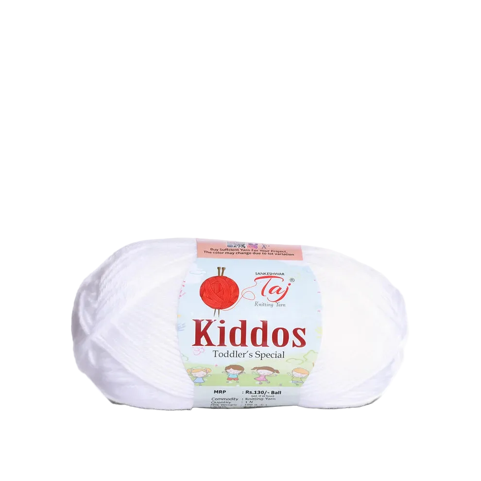 A skein of white Kiddos Toddler's Special yarn