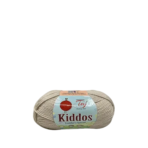 Ball of yarn with a 'Kiddos' label on a white background