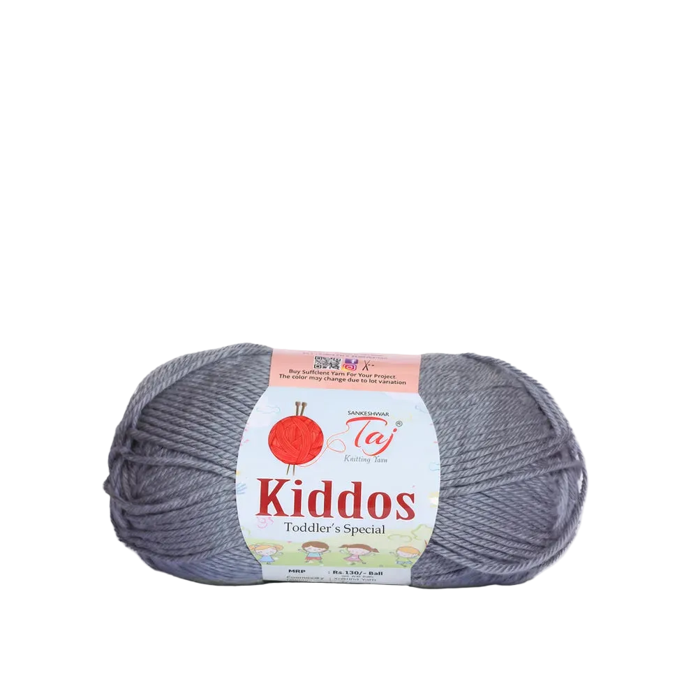 A single skein of gray yarn with a white paper label