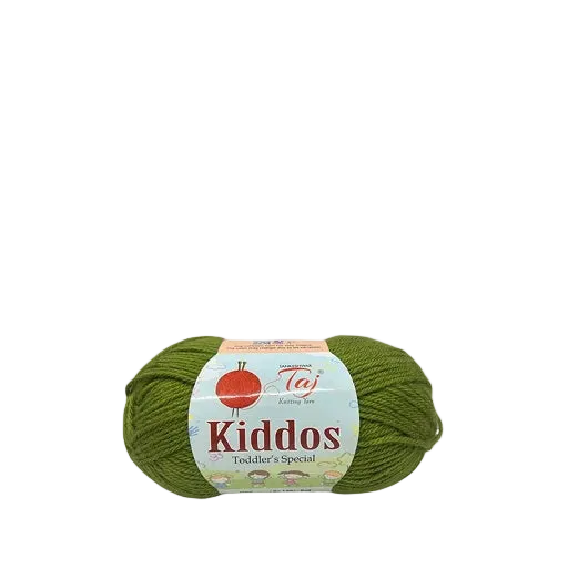 Green skein of yarn with a label on a white background