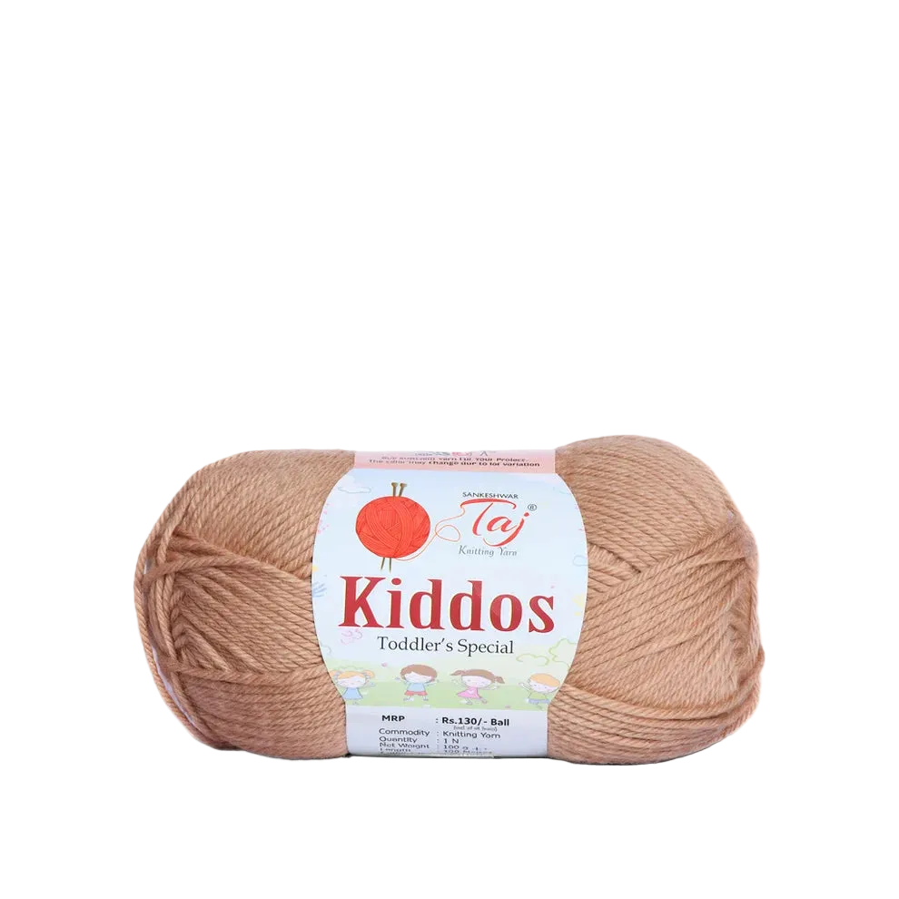 A ball of Kiddos Toddler's Special yarn in a warm peach-beige color