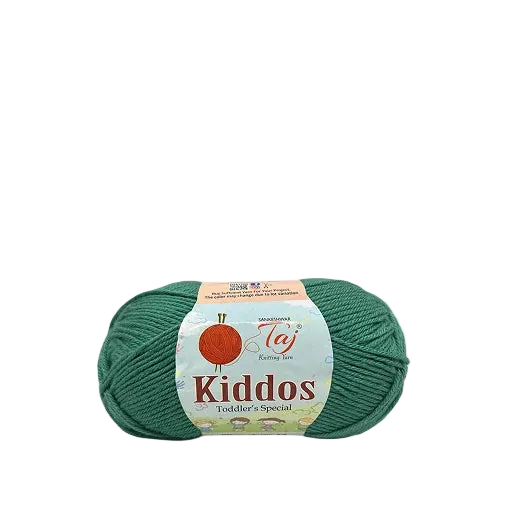 Green skein of yarn with a label on a white background