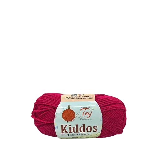 Red skein of yarn with a label on a white background