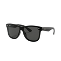 Ray-Ban Wayfarer sunglasses with a black acetate frame and dark gray lenses, shown at a three-quarter angle on a white background.