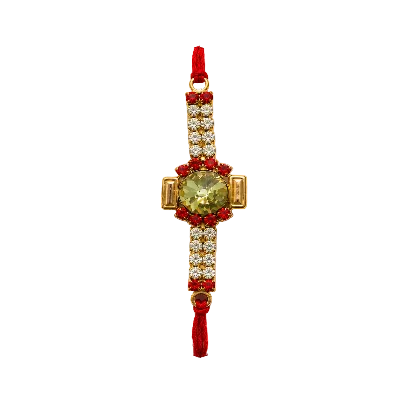 Designer Stone Rakhi for Brother | Premium Red & Crystal Raksha Bandhan Rakhi