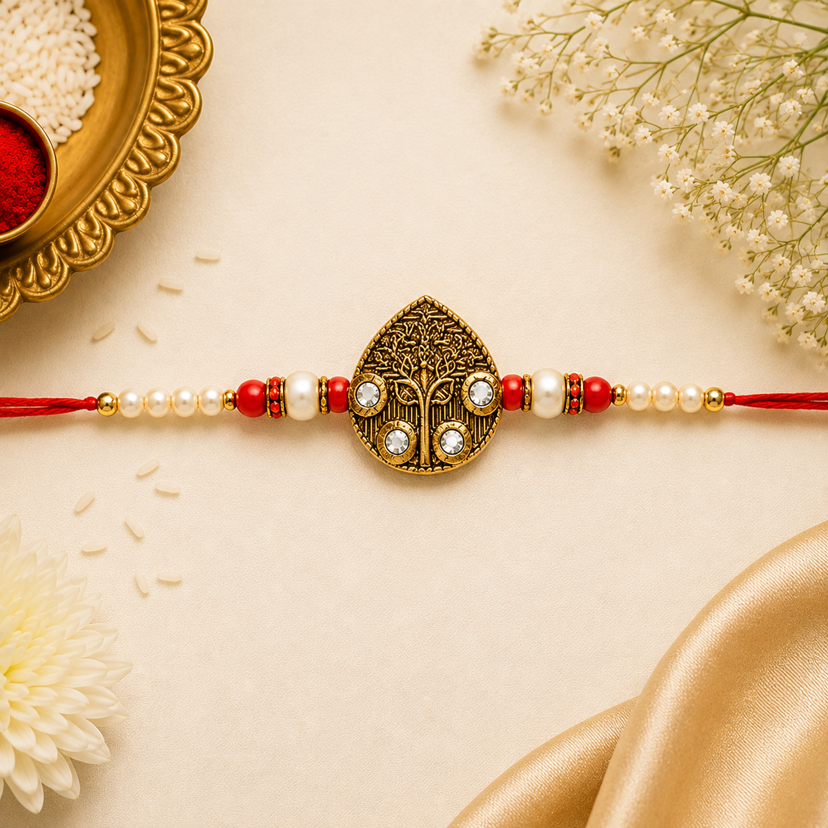 Kavya Rakhi | Designer Red & Gold Rakhi for Brother
