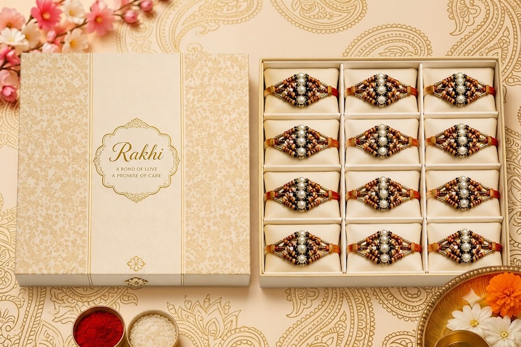 Handmade Pearl & Wooden Beads Designer Rakhi | Premium Traditional Raksha Bandhan Rakhi