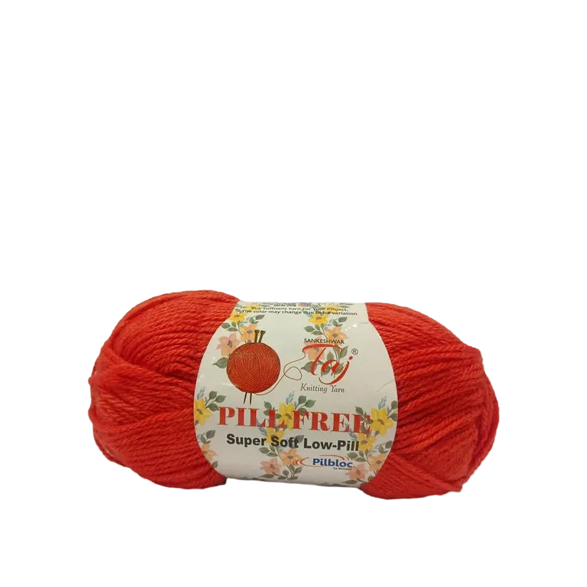 A ball of bright red yarn with a white paper label reading 'Silky Soft'
