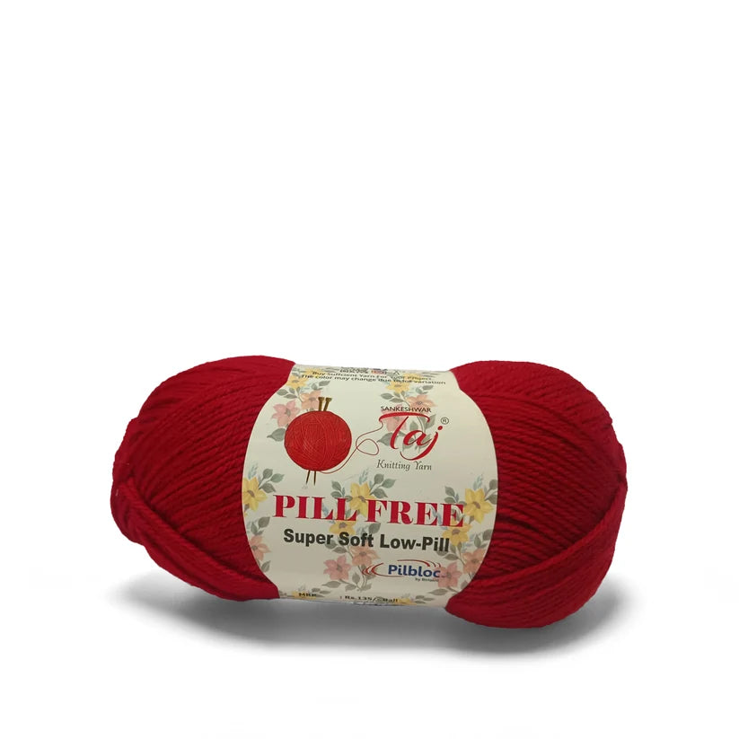 A ball of red yarn with a white and red label that reads 'PINK PEACH', set against a plain white background.