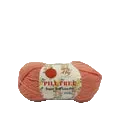 A skein of peach-colored yarn with a white label that reads 'Pill Box' and '100% COTTON'.