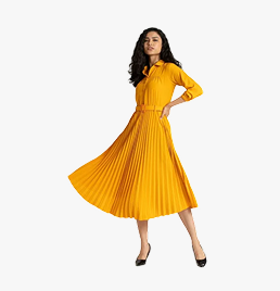 Casual Wear Women Butter Crepe Yellow Pleated Dress