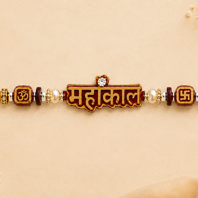 Mahakal Rakhi | Red Thread Traditional Rakhi with Golden Beads