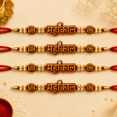 Mahakal Rakhi | Red Thread Traditional Rakhi with Golden Beads