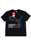 A black Puma short-sleeve t-shirt with a colorful graphic of the Puma 