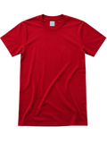 A red short-sleeve crewneck t-shirt laid flat against a clean white background.