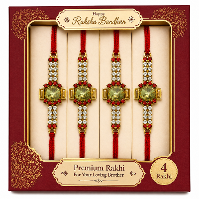 Designer Stone Rakhi for Brother | Premium Red & Crystal Raksha Bandhan Rakhi