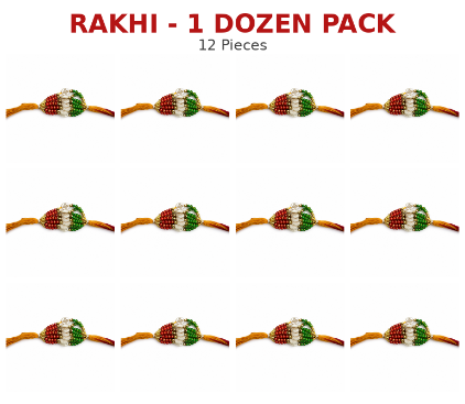 Handmade Rakhi with Red, White & Green Beads | Golden Accent Rakhi for Brother