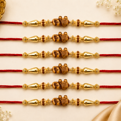 Traditional Elephant Rakhi | Red Thread & Golden Beads