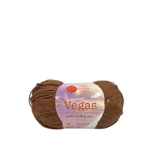 Brown skein of yarn with a label on a white background