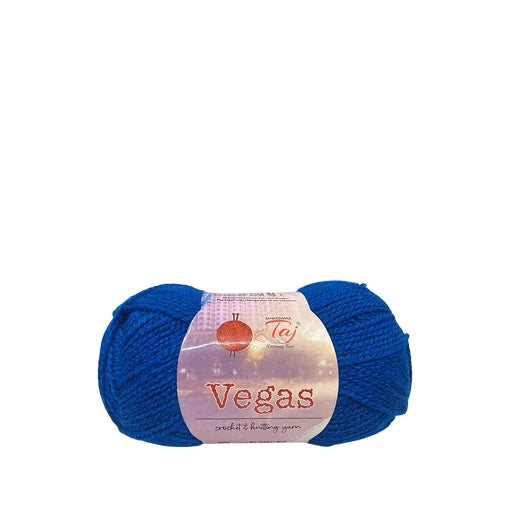 Blue skein of yarn with a label on a white background