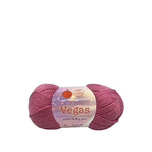 Pink skein of yarn with a label on a white background