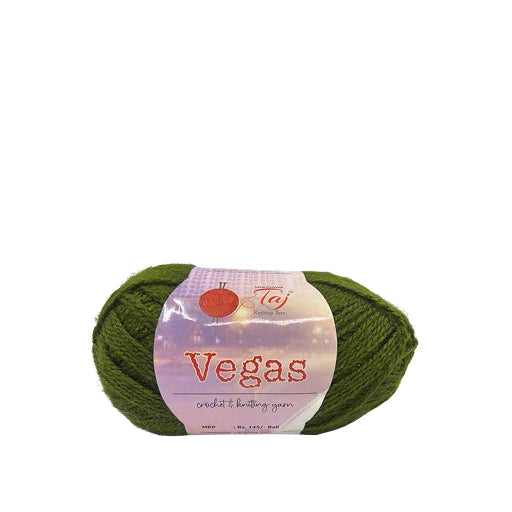 Green skein of yarn with a pink label on a white background