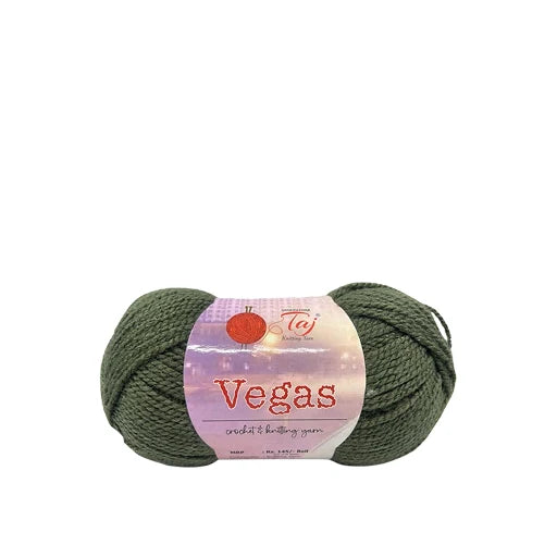 Green skein of yarn with a pink label on a white background