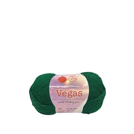 Green skein of yarn with a pink label on a white background